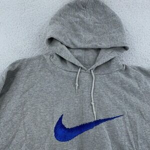 Vintage Nike‎ Big Swoosh Hoodie Mens XL Gray Blue Made USA 90s Sweatshirt